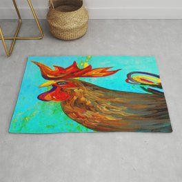 Ridiculously Handsome Rug | Surrealism, Farm, Bird, Animal, Fowl, Painting, Acrylic, Pet, Funny, Whimsical 