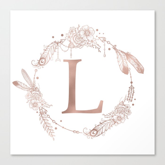Letter L Rose Gold Pink Initial Monogram Canvas Print