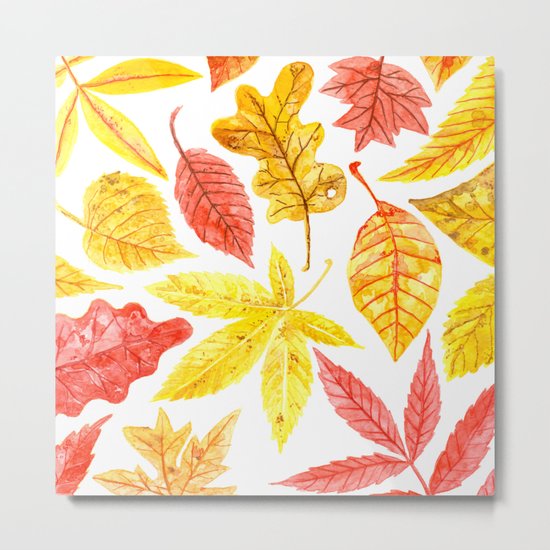 Atumn leaves watercolor Metal Print