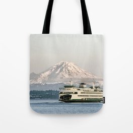 Seattle Bainbridge Island Ferry with Mount Rainier Tote Bag