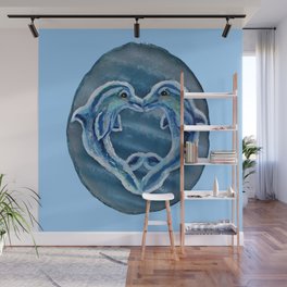 Kissing Dolphins Blue Agate  Wall Mural