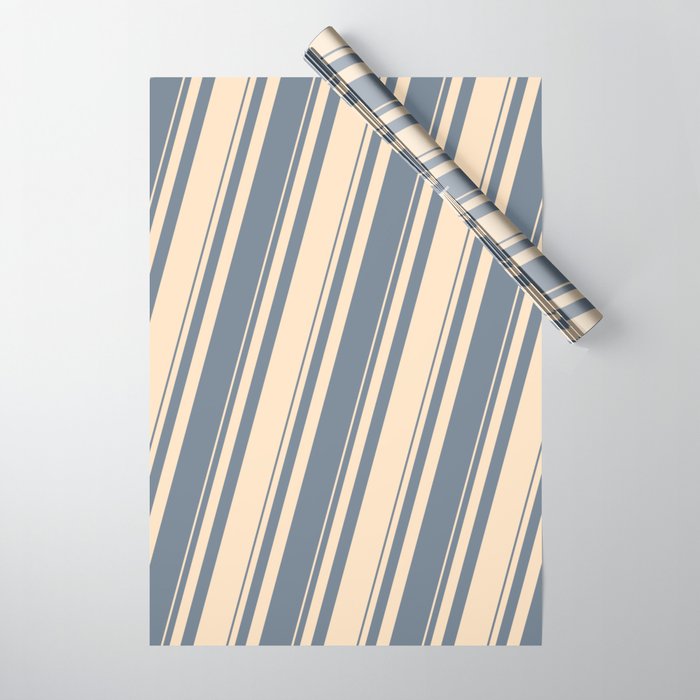 Slate Gray and Bisque Colored Stripes Pattern Wrapping Paper
