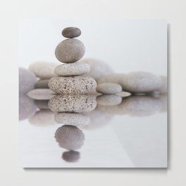 Stone Balance pebble cairn and water Metal Print