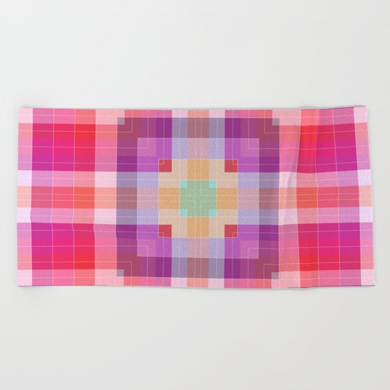 Bright Pink Geometric Beach Towel