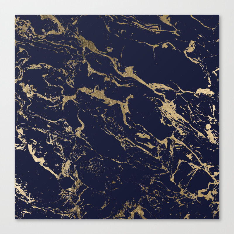 Modern Luxury Chic Navy Blue Gold Marble Pattern Canvas Print By