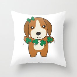Beagle Shamrocks Cute Animals For Happiness Throw Pillow