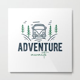 Adventure Awaits Metal Print | Adventuregift, Graphicdesign, Adventure, Adventureawaits, Explore, Travelbus, Adventuredecor, Camper, Vintagetravel, Travellover 