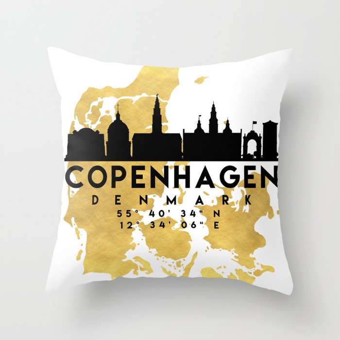 COPENHAGEN DENMARK SILHOUETTE SKYLINE MAP ART Throw Pillow