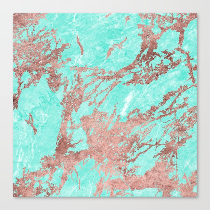 Modern rose gold turquoise white stylish marble Canvas ...