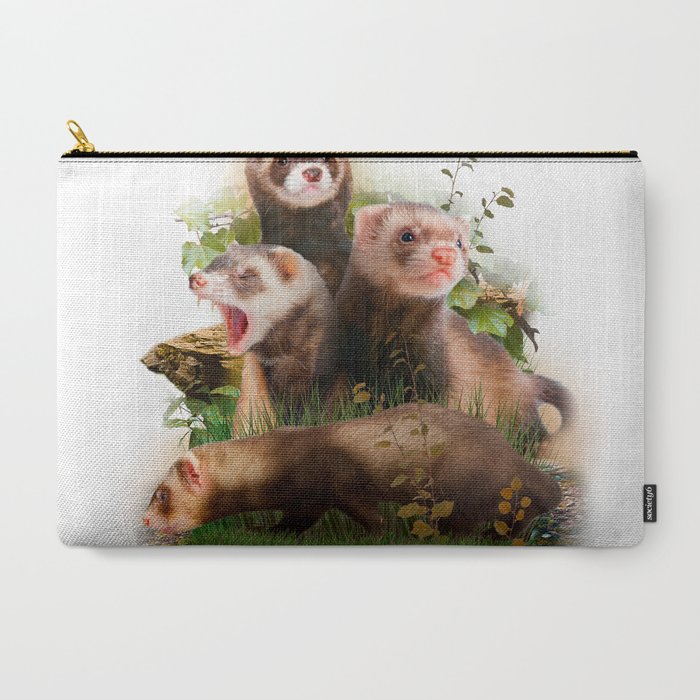 Four Ferrets in Their Wild Habitat Carry-All Pouch by mario's
