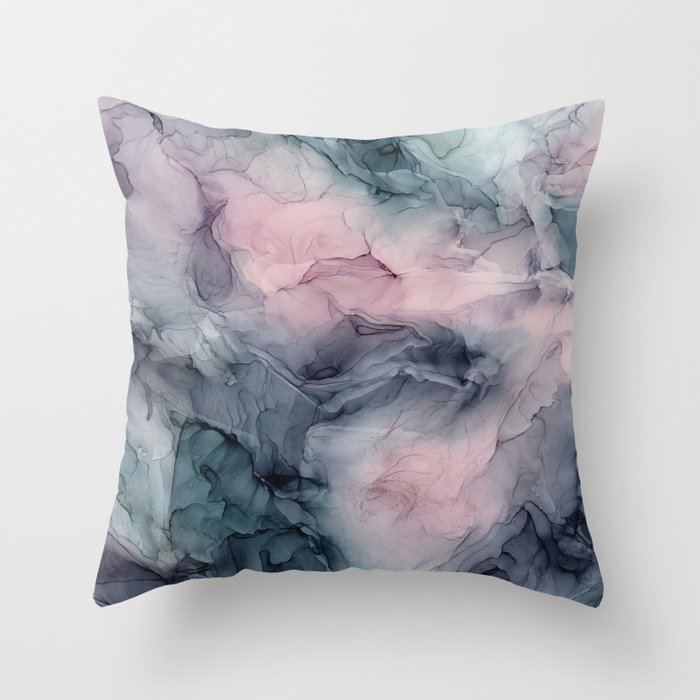 Blush Gray Blue Flowing Abstract Glow Up 1 Throw Pillow