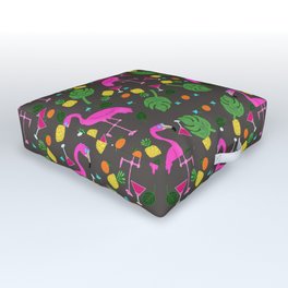 Fun Flamingos on Black Outdoor Floor Cushion