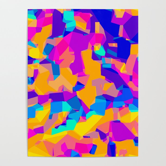 pink purple blue orange and yellow geometric painting abstract background Poster