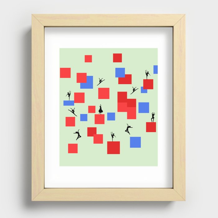 Dancing like Piet Mondrian - Composition in Color A. Composition with Red, and Blue on the light green background Recessed Framed Print