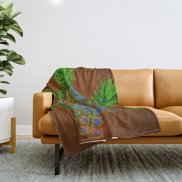 ABSTRACT COFFEE BROWN TROPICAL PINEAPPLES DESIGN Throw Blanket