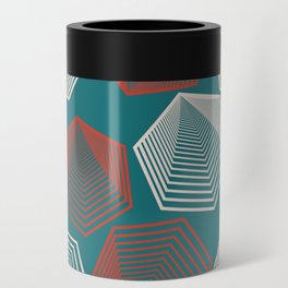 Mid-Century Modern Hexagonal Shapes Pattern - Green and Red Can Cooler
