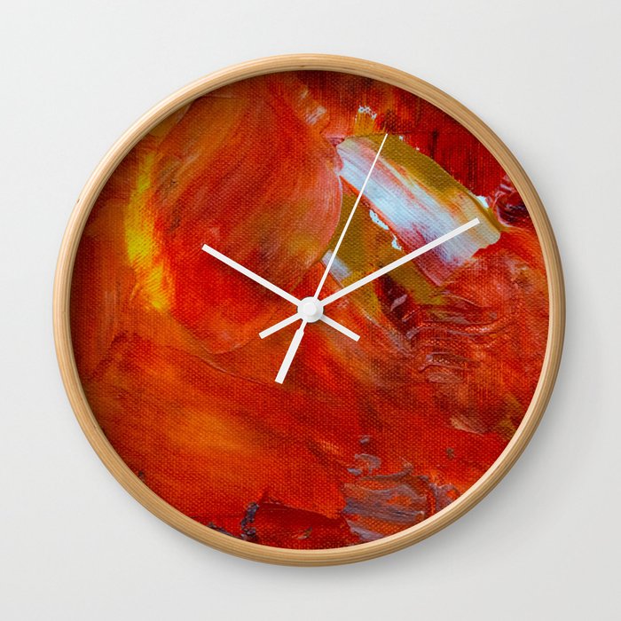 Red Orange Abstract Painting Wall Clock