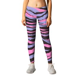 Colorful Animal Print Stripes / Waves (Chocolate Brown + Lilac + Candy Hot Pink) Leggings