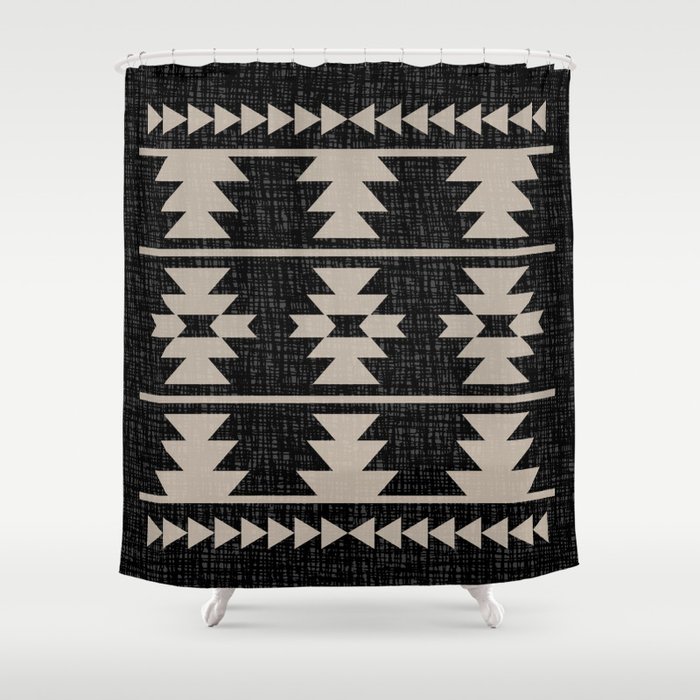 Southwestern Pattern 129 Black and Linen Shower Curtain