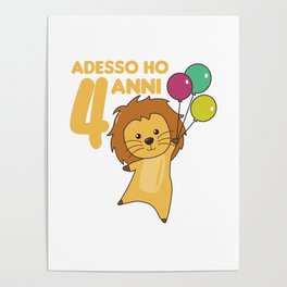 Kids 4th Birthday Leo 4 Years Old Leo Poster