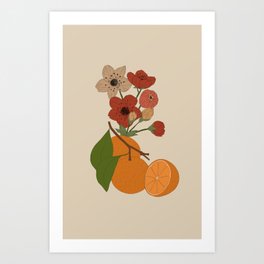 Retro Vintage Orange Bloom Art Print | Trendy, Artsy, Flower, Orange, Modern, Nude, Citrus, Graphicdesign, Hip, Fruit 