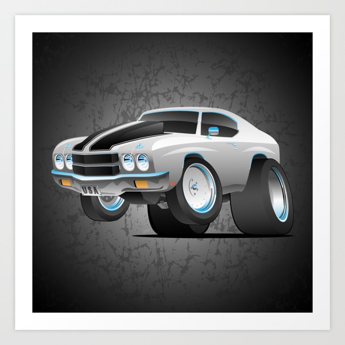Classic Seventies American Muscle Car Cartoon Art Print By Hobrath