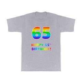 [ Thumbnail: HAPPY 65TH BIRTHDAY - Multicolored Rainbow Spectrum Gradient T Shirt T-Shirt ]