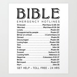 Bible Hotline Emergency Numbers Art Print