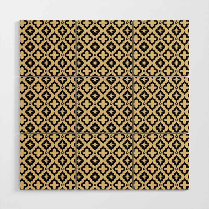 Tan and Black Ornamental Arabic Pattern Wood Wall Art