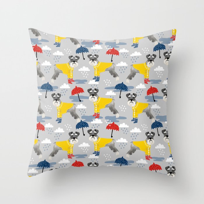 Schnauzer spring raincoat cute pattern for dog lover with schnauzers Throw Pillow