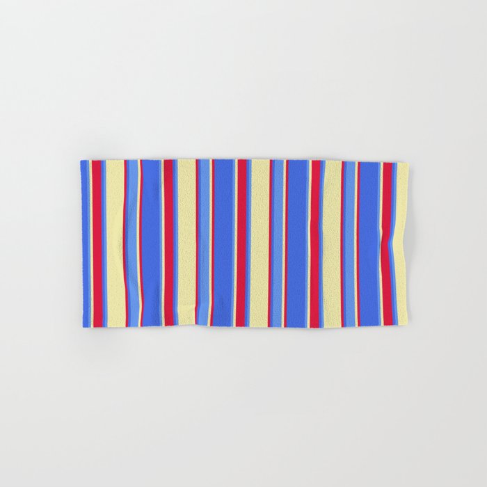 Pale Goldenrod, Cornflower Blue, Royal Blue & Crimson Colored Striped/Lined Pattern Hand & Bath Towel