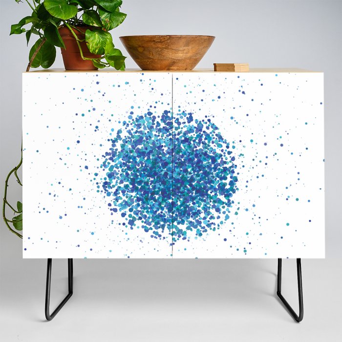 Attraction of blue green aquamarine dots points - Abstract minimal modern pointillism art Credenza