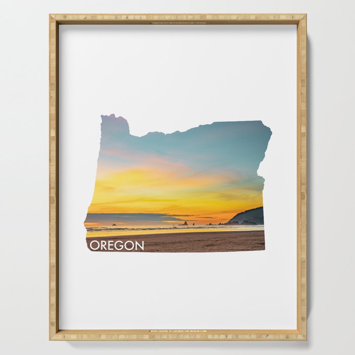 Oregon Map Sunset Serving Tray