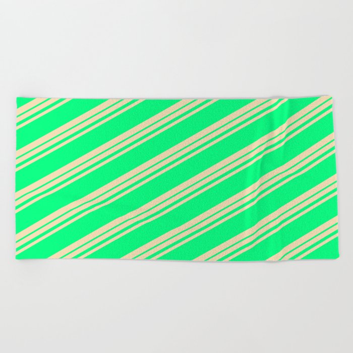 Tan & Green Colored Striped Pattern Beach Towel