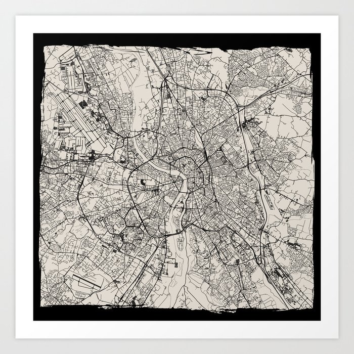Toulouse, France - Artistic Map - Black and White Art Print