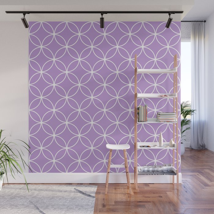 Purple Crossing Circles Pattern, Flower of Life Sacred Geometry Pattern in Periwinkle Purple  Wall Mural