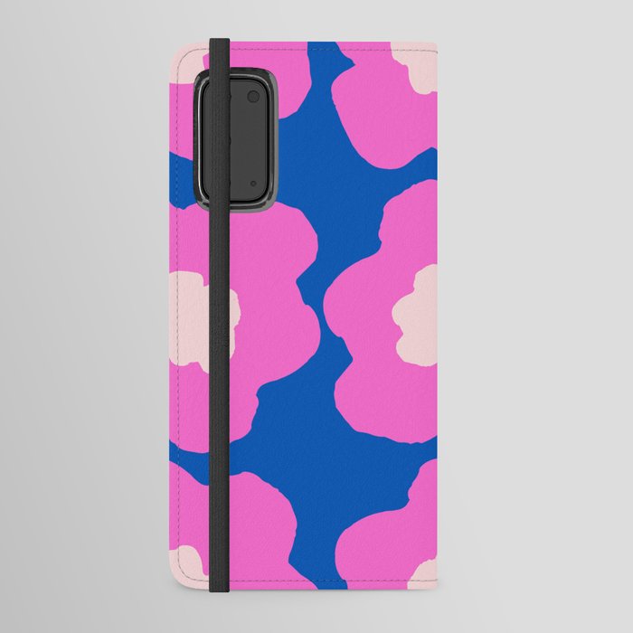 Large Pop-Art Retro Flowers in Pink on Blue Background  Android Wallet Case