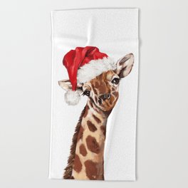 Christmas Giraffe Beach Towel