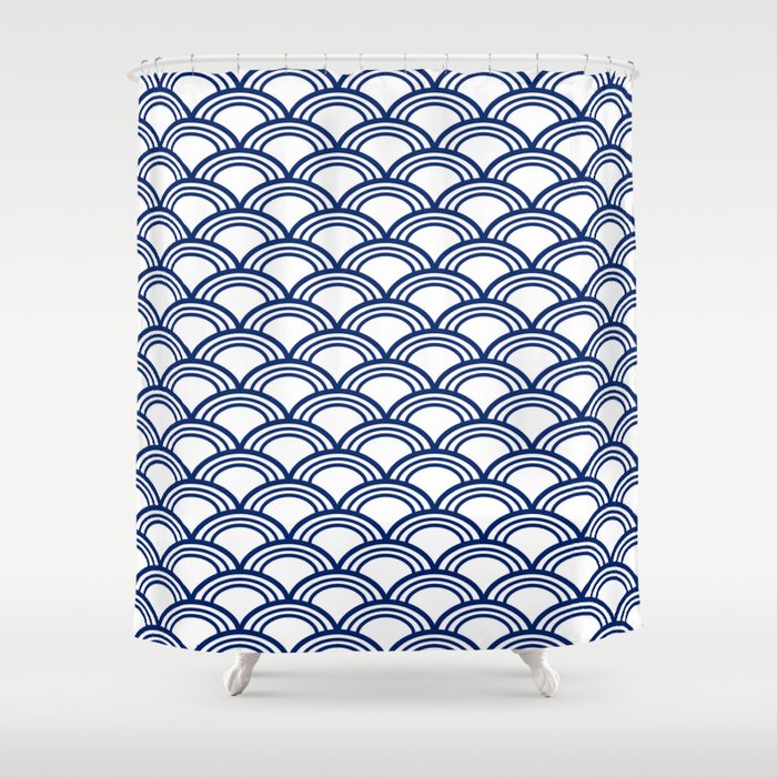 Royal Blue Seigaiha Pattern Shower Curtain