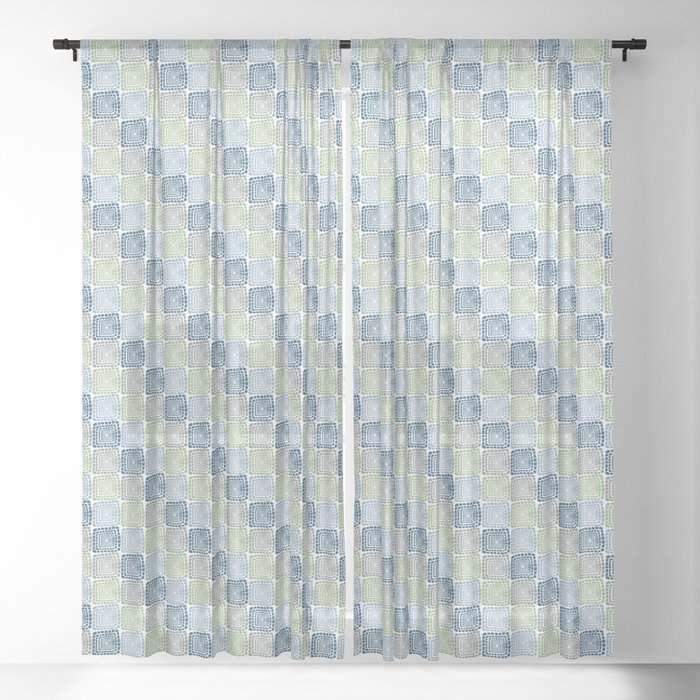 Vintage Boxes Retro Blue Green Gray Sheer Curtain By