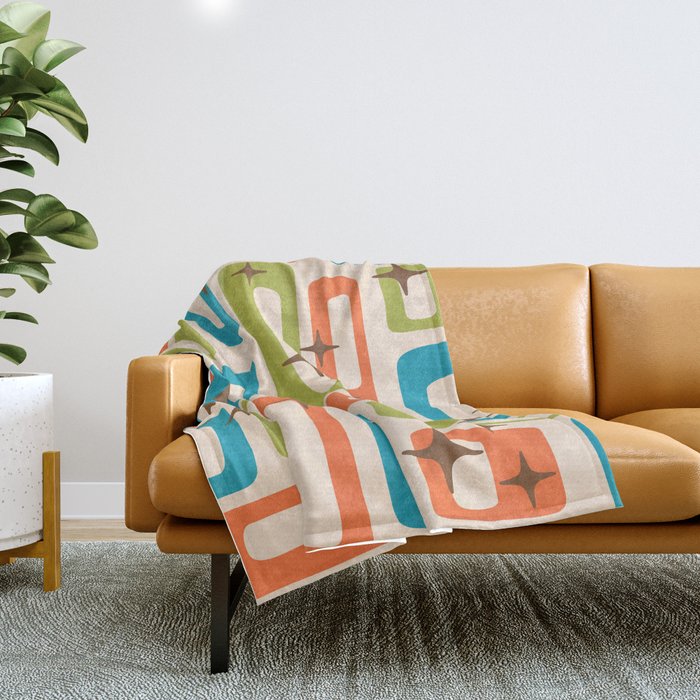 Retro Mid Century Modern Abstract Pattern 921 Googie Orange Chartreuse Turquoise Throw Blanket