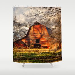 Red Barn - Rustic Barn in Shadows on Fall Day in Oklahoma Shower Curtain