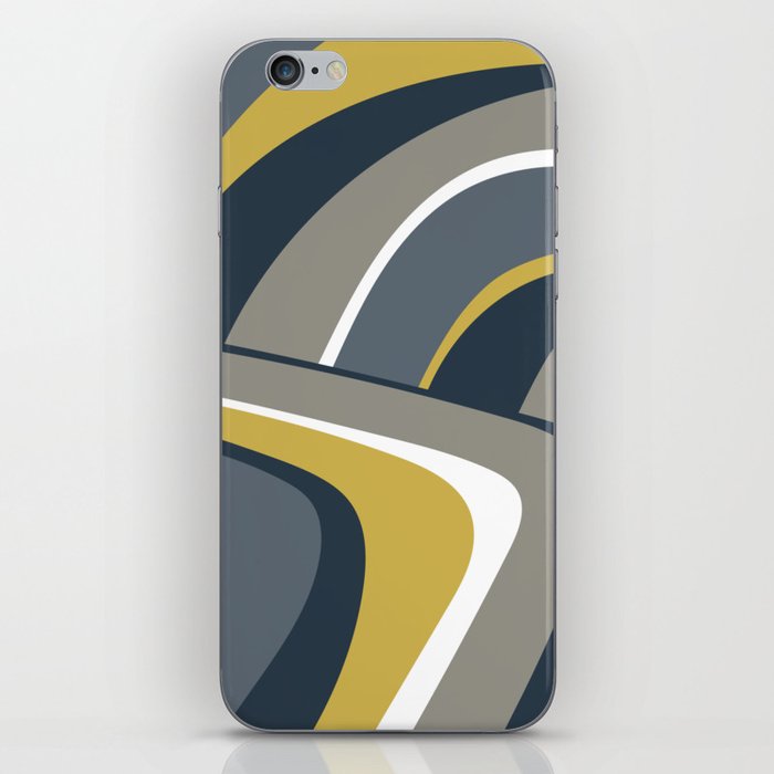 Retro Wavy Lines in Navy Blue, Grey and Yellow iPhone Skin