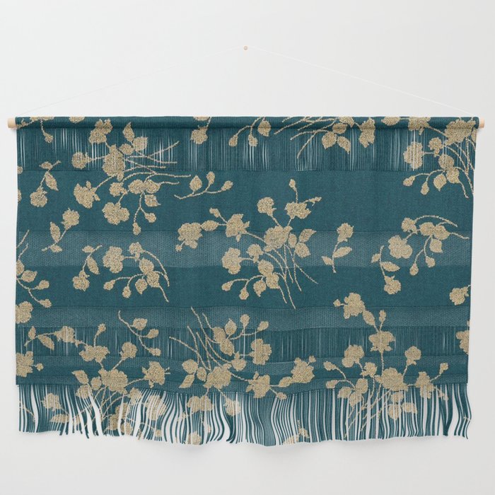 Gold Green Blue Flower Sihlouette Wall Hanging