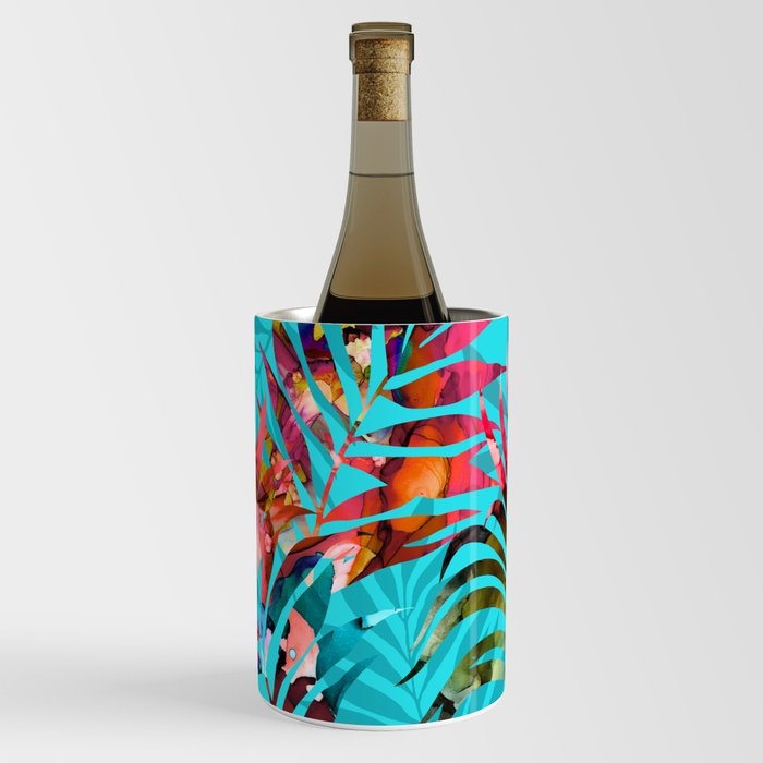 Alcohol Ink Palm Leaves Wine Chiller