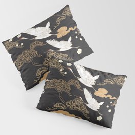 Japanese seamless pattern with crane birds and bonsai trees Pillow Sham