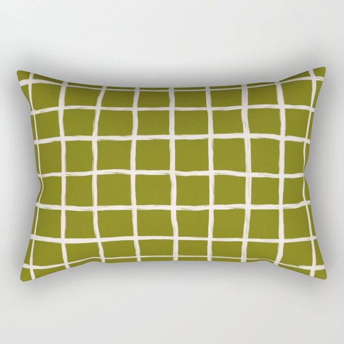 Olive Green Grid Checker Rectangular Pillow