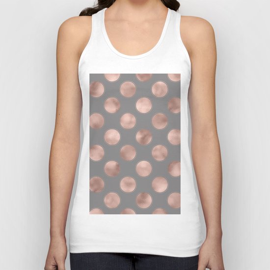 Rosegold pink metal polkadots on grey backround - dots Unisex Tank Top