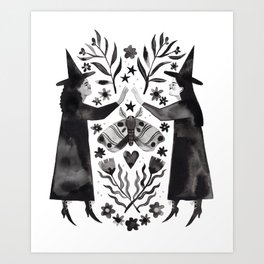 Witch Besties Art Print | Illustration, Occult, Magic, Witch, Besties, Witchy, Ink Pen, Bestfriends, Blackandwhite, Ink 