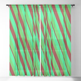 [ Thumbnail: Green, Lime Green & Dark Red Colored Stripes/Lines Pattern Sheer Curtain ]